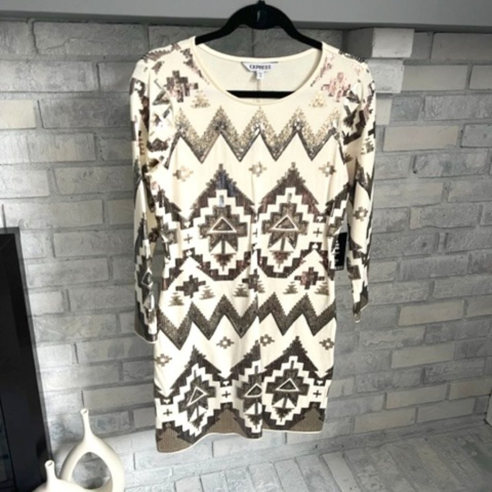 Women's 3/4 Sleeve Fitted Dress, Size M, Multi